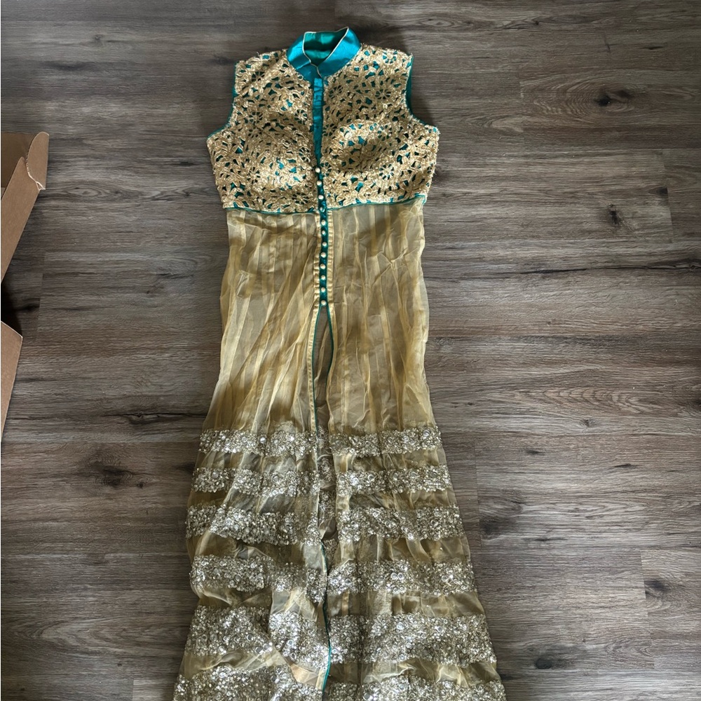 Elegant Gold and Teal Women's Dress Sharara
